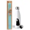 Easter Set, metallic stainless steel water bottle (750ml) & aromatic flat Easter candle (30cm) (TURQUOISE)