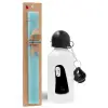 Easter Set, metallic aluminum water bottle (500ml) & scented flat candle (30cm) (TURQUOISE)
