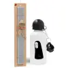 Easter Set, metallic aluminum water bottle (500ml) & aromatic flat Easter candle (30cm) (GRAY)
