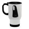 Stainless steel travel mug with lid, double wall white 450ml