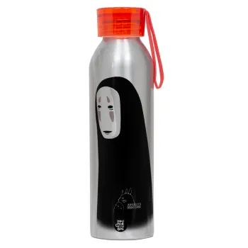 Spirited Away No Face, Αλουμινένιο Αθλητικό Μπουκάλι 650ml – Ασημί με Κόκκινο Καπάκι και Λουράκι Σιλικόνης