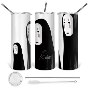 Spirited Away No Face, Tumbler ποτήρι θερμό από ανοξείδωτο ατσάλι 600ml, με μεταλλικό καλαμάκι & βούρτσα καθαρισμού