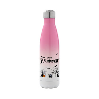 Happy Halloween cemetery, Metal mug thermos Pink/White (Stainless steel), double wall, 500ml