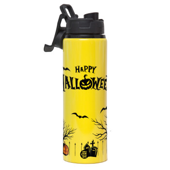 Happy Halloween cemetery, Μεταλλικό παγούρι νερού με καπάκι ασφαλείας, αλουμινίου 850ml