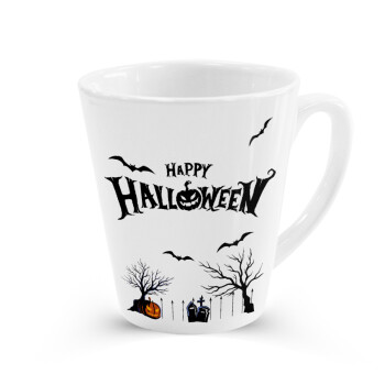 Happy Halloween cemetery, Κούπα κωνική Latte Λευκή, κεραμική, 300ml