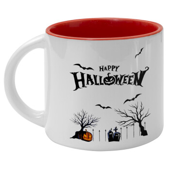 Happy Halloween cemetery, Κούπα κεραμική 400ml Λευκή/Κόκκινη
