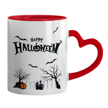 Happy Halloween cemetery, Mug heart red handle, ceramic, 330ml