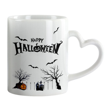 Happy Halloween cemetery, Mug heart handle, ceramic, 330ml