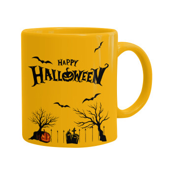Happy Halloween cemetery, Ceramic coffee mug yellow, 330ml (1pcs)