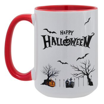 Happy Halloween cemetery, Κούπα Mega 15oz, κεραμική Κόκκινη, 450ml