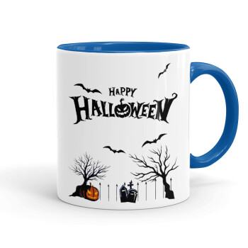 Happy Halloween cemetery, Mug colored blue, ceramic, 330ml