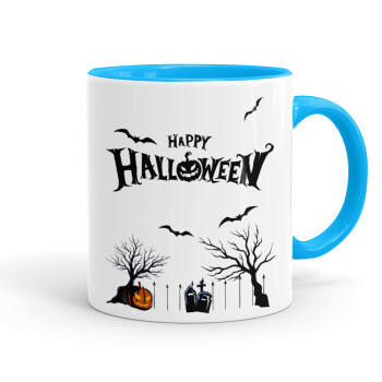 Happy Halloween cemetery, Mug colored light blue, ceramic, 330ml