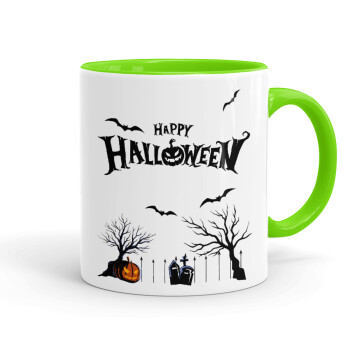 Happy Halloween cemetery, Mug colored light green, ceramic, 330ml