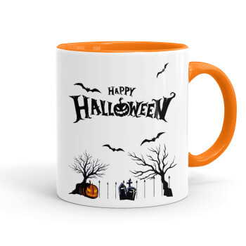 Happy Halloween cemetery, Mug colored orange, ceramic, 330ml