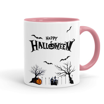 Happy Halloween cemetery, Mug colored pink, ceramic, 330ml