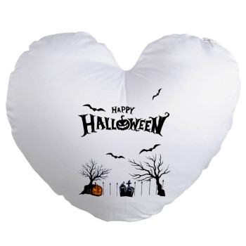 Happy Halloween cemetery, Μαξιλάρι καναπέ καρδιά 40x40cm περιέχεται το  γέμισμα