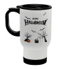 Happy Halloween cemetery, Stainless steel travel mug with lid, double wall (warm) white 450ml