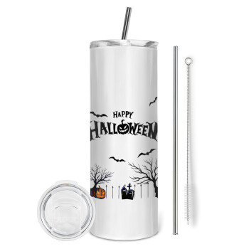 Happy Halloween cemetery, Tumbler stainless steel 600ml, with metal straw & cleaning brush