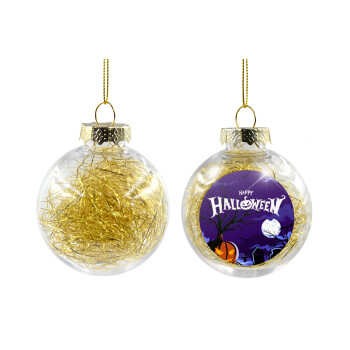 Happy Halloween cemetery, Transparent Christmas tree ball ornament with gold filling 8cm