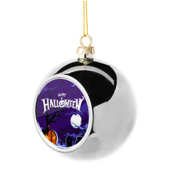 Happy Halloween cemetery, Silver 8cm Christmas tree ball ornament