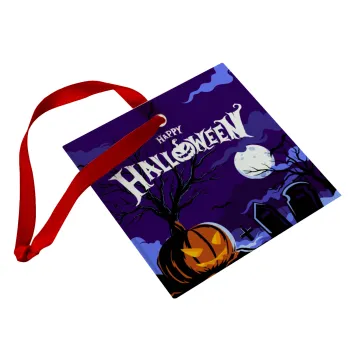 Happy Halloween cemetery, Christmas ornament, glass square ornament 9x9cm