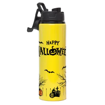 Happy Halloween cemetery, Μεταλλικό παγούρι νερού με καπάκι ασφαλείας, αλουμινίου 850ml
