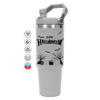 Happy Halloween cemetery, GREY color, 890ml (30oz) stainless Steel Tumbler with Handle