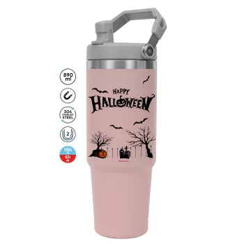 Happy Halloween cemetery, Pink color, 890ml (30oz) stainless Steel Tumbler with Handle