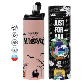 Happy Halloween cemetery, Tumbler stainless steel PINK 600ml