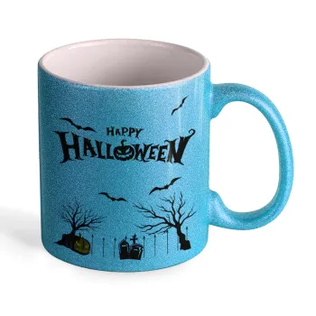 Happy Halloween cemetery, Κούπα Σιέλ Glitter που γυαλίζει, κεραμική, 330ml