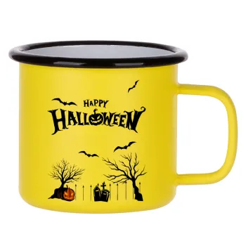 Happy Halloween cemetery, Metallic enamel MATT Yellow cup 360ml