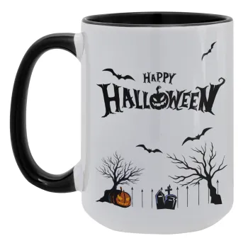 Happy Halloween cemetery, Κούπα Mega 15oz, κεραμική Μαύρη, 450ml