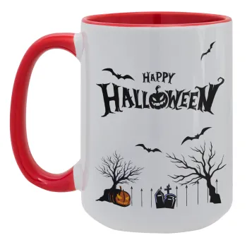 Happy Halloween cemetery, Κούπα Mega 15oz, κεραμική Κόκκινη, 450ml