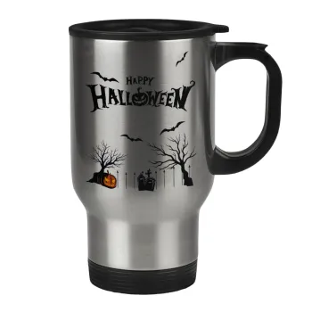 Happy Halloween cemetery, Κούπα ταξιδιού ανοξείδωτη με καπάκι, διπλού τοιχώματος (θερμό) 450ml