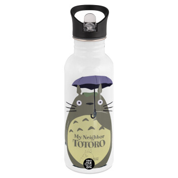 Totoro from My Neighbor Totoro, White water bottle with straw, stainless steel 600ml