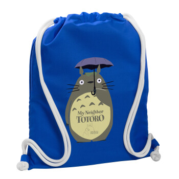 Totoro from My Neighbor Totoro, Τσάντα πλάτης πουγκί GYMBAG Μπλε, με τσέπη (40x48cm) & χονδρά κορδόνια