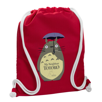 Totoro from My Neighbor Totoro, Backpack pouch GYMBAG Red, with pocket (40x48cm) & thick cords