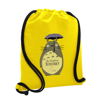 Totoro from My Neighbor Totoro, Τσάντα πλάτης πουγκί GYMBAG Κίτρινη, με τσέπη (40x48cm) & χονδρά κορδόνια