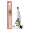 Easter Set, metallic stainless steel water bottle (750ml) & scented flat Easter candle (30cm) (PINK)
