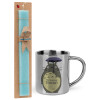 Easter Set, metallic thermal cup (300ml) & aromatic flat Easter candle (30cm) (TURQUOISE)