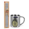 Easter Set, metallic thermal cup (300ml) & Easter aromatic flat candle (30cm) (GRAY)