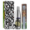 Easter Set, metallic stainless thermos flask (500ml) & scented flat Easter candle (30cm) (GRAY)