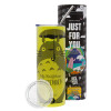 Neon Yellow Travel Tumbler, with metal straw (Stainless steel 304 Food grade, BPA free, 600ml)