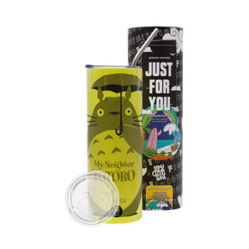 Totoro from My Neighbor Totoro, Neon Yellow Travel Tumbler, with metal straw (Stainless steel 304 Food grade, BPA free, 600ml)