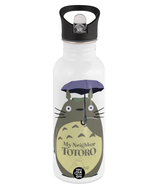Totoro from My Neighbor Totoro — Παγούρι νερού Λευκό με καλαμάκι, ανοξείδωτο ατσάλι 600ml