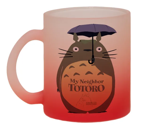 Totoro from My Neighbor Totoro — Κούπα γυάλινη δίχρωμη με βάση το κόκκινο ματ, 330ml