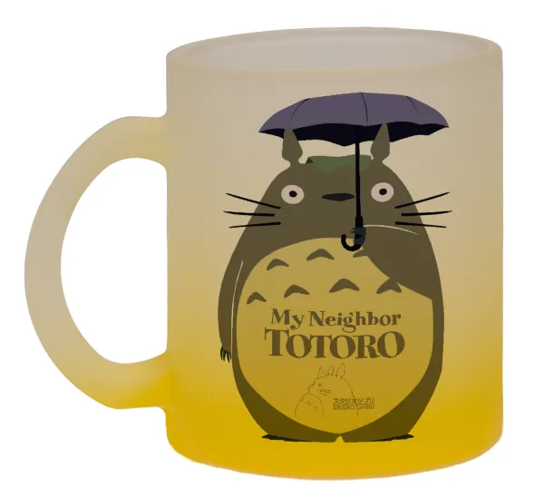 Totoro from My Neighbor Totoro — Κούπα γυάλινη δίχρωμη με βάση το κίτρινο ματ, 330ml
