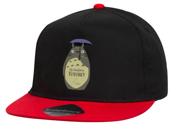 Totoro from My Neighbor Totoro — Flat Snapback Hat, Black/Red (100% COTTON, UNISEX, ONE SIZE)