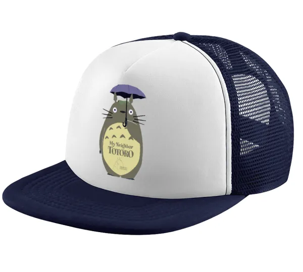 Totoro from My Neighbor Totoro — Adult Soft Trucker Hat with Dark Blue/White Mesh (POLYESTER, ADULT, UNISEX, ONE SIZE)