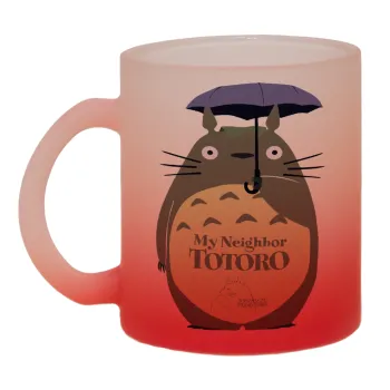 Totoro from My Neighbor Totoro, Κούπα γυάλινη δίχρωμη με βάση το κόκκινο ματ, 330ml